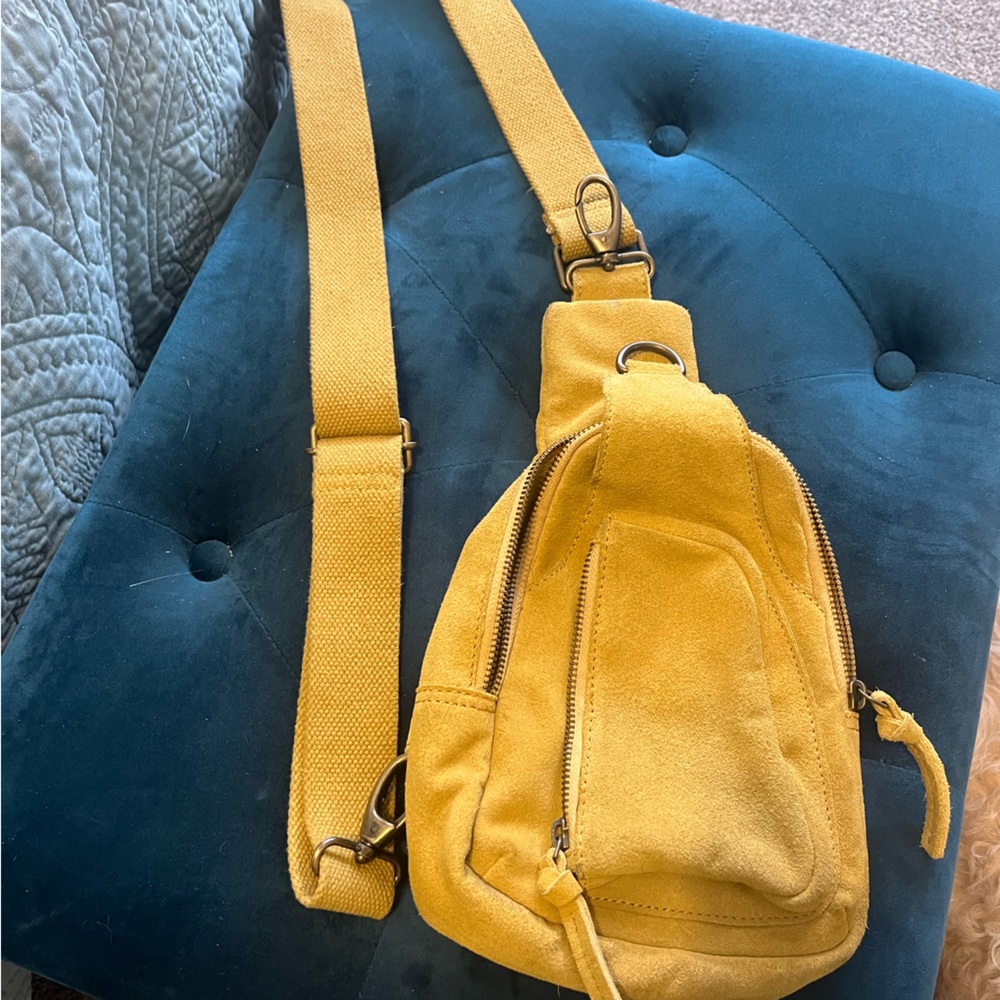 Free People mini cross body bag, camel suede